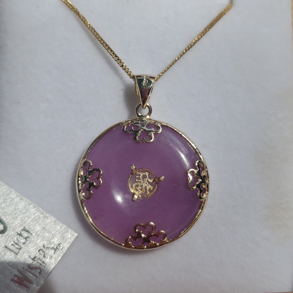 Genuine Jade Purple Good Lick Circle Pendant Chain